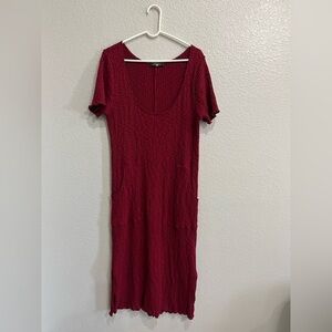 Peridot Women’s Casual maxi Dress Short Sleeve pockets Side Split burgundy Sz2